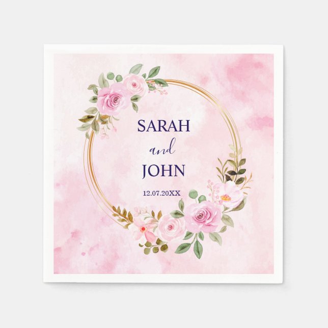 Blush Gold Greenery Succulent Dusty Blue Wedding N Serviette (Vorderseite)