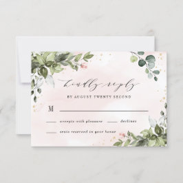 Blush Gold Greenery Succulent Dusty Blue Wedding RSVP Karte