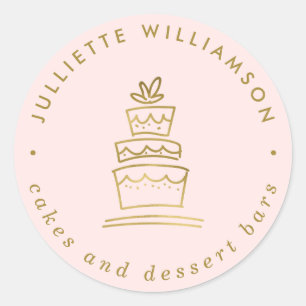 Blush & Gold handgezogene Hochzeitstorte Runder Aufkleber