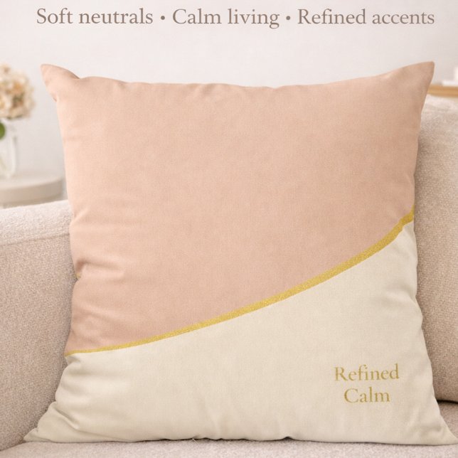 Blush Gold Harmony Throw Pillow Kissen (Refined Calm lettering paired with blush, ivory, and gold for modern feminine interiors.)