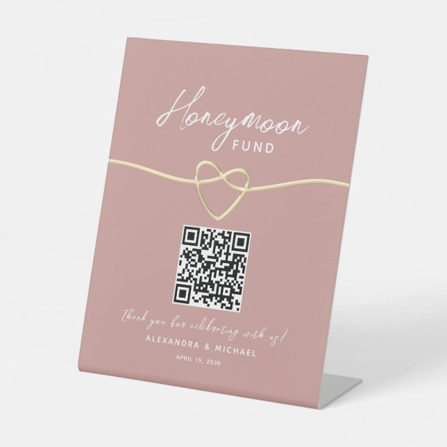 Blush Gold Honeymoon Fund QR Code Sockelschild (Vorderseite)