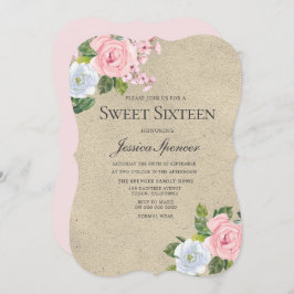 Blush & Gold Hübsche Blume Sweet 16 Einladung
