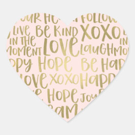 Blush Gold inspirierende Wörter Herz-Aufkleber