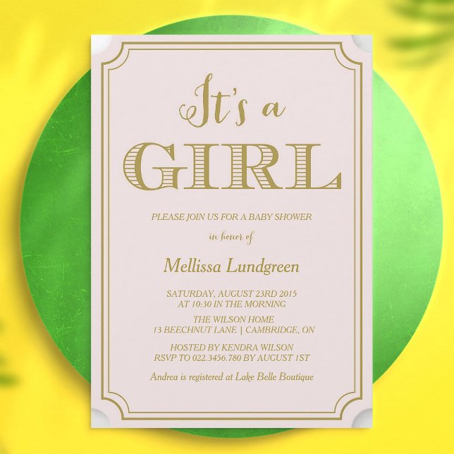 Blush Gold Mädchen-Baby-Party-Skript Einladung (Von Creator hochgeladen)