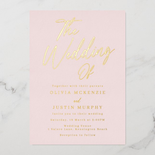 Blush & Gold Modern Wedding Golden Folieneinladung (Vorderseite)
