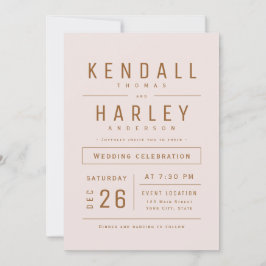 Blush Gold Moderne einfache Typografie Foto Hochze Einladung