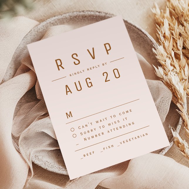 Blush Gold Moderne schicke einfache Typografie Hoc RSVP Karte (Blush Gold Modern Chic Simple Typography Wedding RSVP Card)
