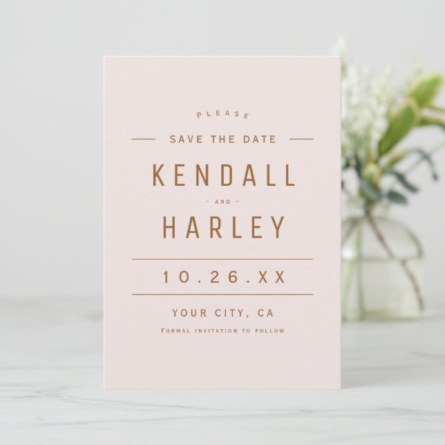 Blush Gold Moderne schicke Typografie Einfaches Fo Save The Date (Stehend Vorderseite)