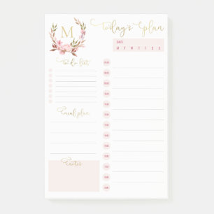 Blush & Gold Monogramm Tagesplaner To-Do-Liste Post-it Klebezettel
