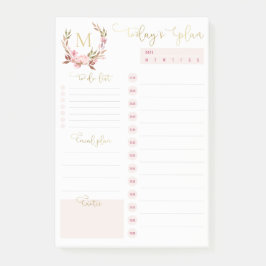 Blush & Gold Monogramm Tagesplaner zur Erstellung  Post-it Klebezettel