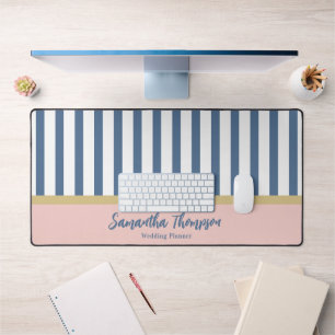 Blush Gold & Navy Stripter Name und Beruf Schreibtischunterlage