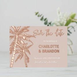 Blush Gold Palm Trees Beach Hochzeit Save the Date Folieneinladung