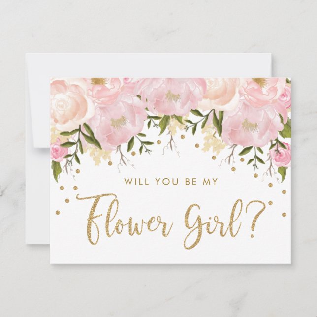 Blush Gold Pastel Bloral Be my Flower Girl Einladung (Vorderseite)