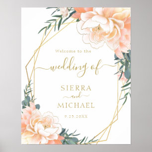 Blush Gold Peach Peony Floral Wedding Poster