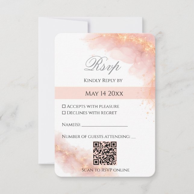 Blush Gold QR  Sparkle Romantic Wedding Elegance RSVP Karte (Vorderseite)