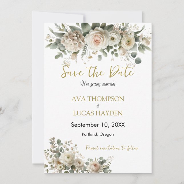 Blush & Gold Romantische Save the Date (Vorderseite)