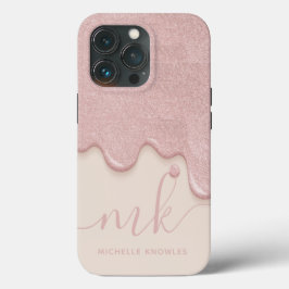 Blush Gold Rose Tan Glitzer Tropfen Monogramm und  Case-Mate iPhone Hülle
