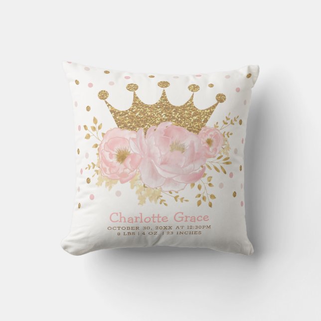 Blush Gold Royal Princess Crown Baby Birth Stände Kissen (Vorderseite)