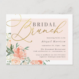 Blush & Gold Script Blumenbridal Brunch Einladungspostkarte