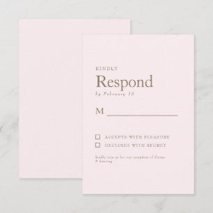 Blush & Gold Text Wedding RSVP Karte