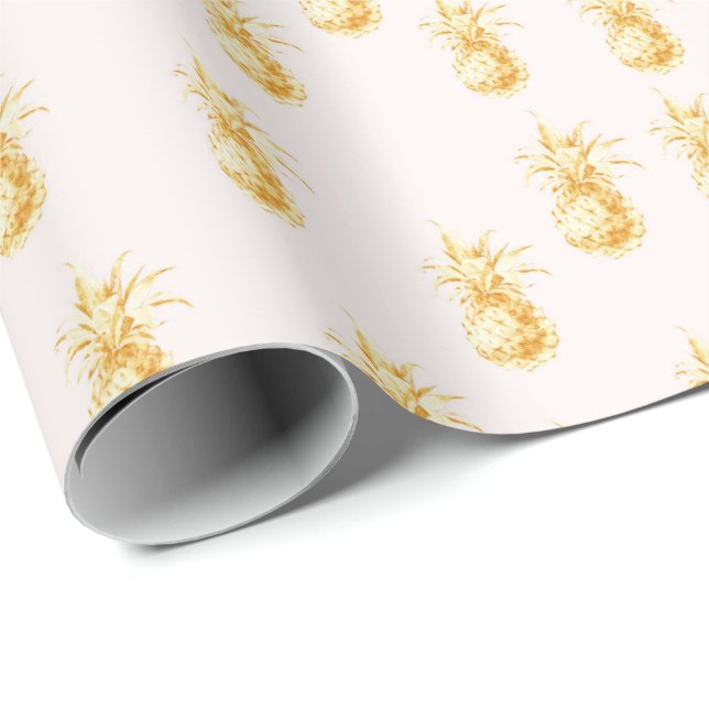 Blush Gold Tropical Pineapses Geschenkpapier (Rolleneckpunkt)