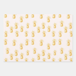 Blush Gold Tropical Pineapses Geschenkpapier Set