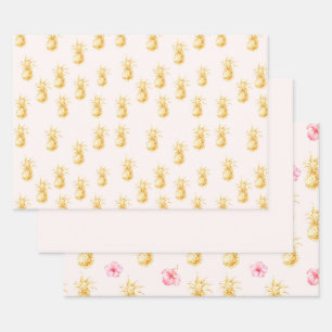 Blush Gold Tropical Pineapses Geschenkpapier Set