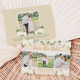 Blush Gold und Green Floral Wedding Foto Collage Save The Date