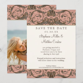 Blush Gold Vintages Verziertes Save the Date Foto Einladung