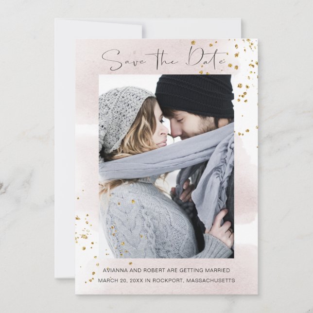Blush Gold Wasserfarbe Minimalistisches Foto Save The Date (Vorderseite)