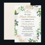 Blush Gold Watercolor Wreath 16 . Geburtstag 16. Einladung<br><div class="desc">Hübscher,  grauer und goldener,  blumiger Wasserkranz am 15. Geburtstag Quinceanera Einladung.</div>