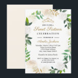 Blush Gold Watercolor Wreath 16 . Geburtstag 16. Einladung<br><div class="desc">Hübscher,  grauer und goldener,  blumiger Wasserkranz am 15. Geburtstag Quinceanera Einladung.</div>