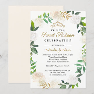 Blush Gold Watercolor Wreath 16 . Geburtstag 16. Einladung