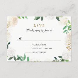 Blush Gold Watercolor Wreath Wedding RSVP Karte