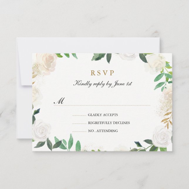 Blush Gold Watercolor Wreath Wedding RSVP Karte (Vorderseite)