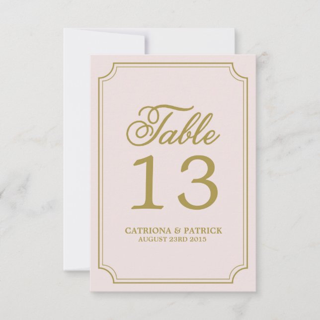 Blush & Gold Whimsical Script Tischnummern Card (Vorderseite)
