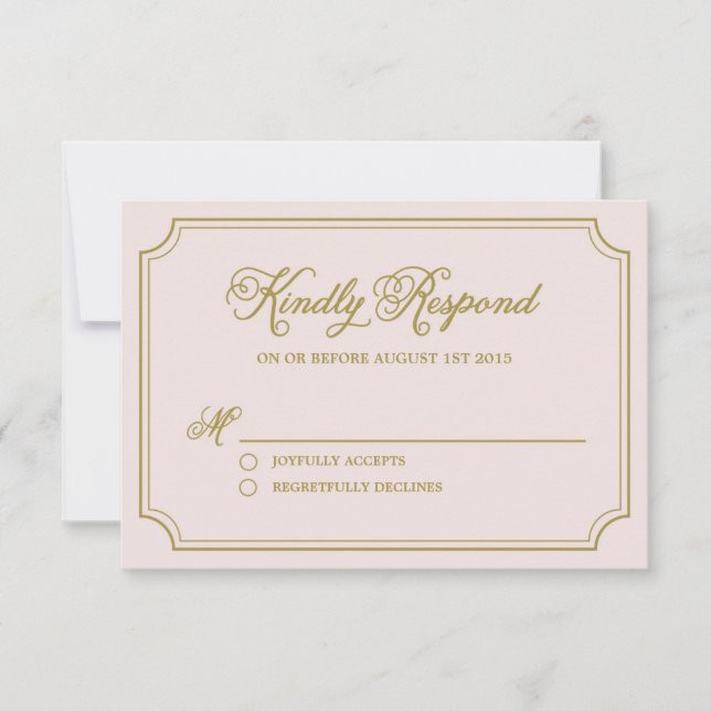 Blush & Gold Whimsical Script Wedding RSVP Card Karte (Vorderseite)