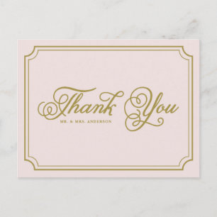Blush & Gold Whimsikskript Danke Postcard Postkarte
