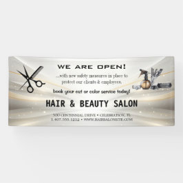 Blush & Gold Whiskschere Friseursalon Wiedereröffn Banner