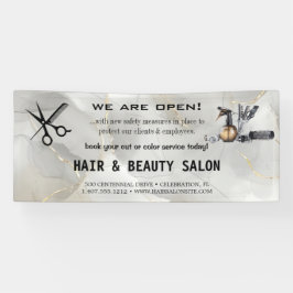 Blush & Gold Whiskschere Friseursalon Wiedereröffn Banner