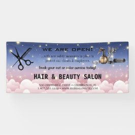 Blush & Gold Whiskschere Friseursalon Wiedereröffn Banner