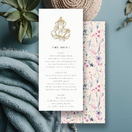 Blush Gold Wildblume Ganesh Indian Wedding Menu Einladung
