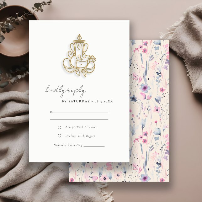 Blush Gold Wildblume Ganesh Indian Wedding RSVP Karte (Von Creator hochgeladen)