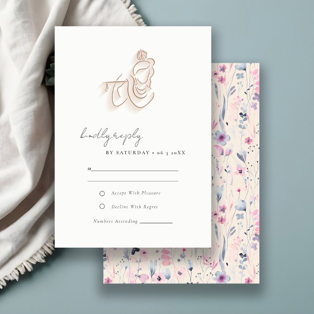 Blush Gold Wildblume Krishna Indian Wedding RSVP Karte (Von Creator hochgeladen)