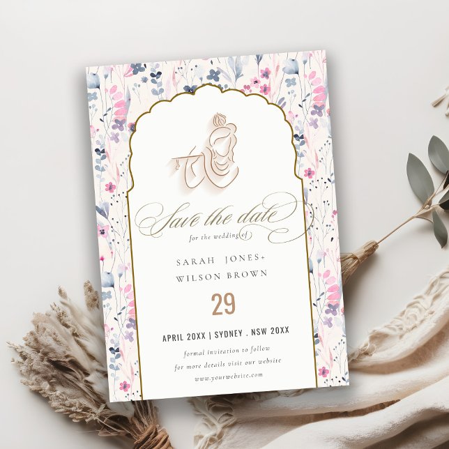 Blush Gold Wildblume Krishna Indian Wedding Save The Date (Von Creator hochgeladen)