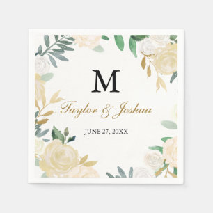 Blush Gold Wreath Monogram Wedkin Napkin Serviette