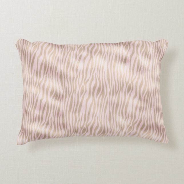 Blush Gold Zebra Print Dekokissen (Vorderseite)