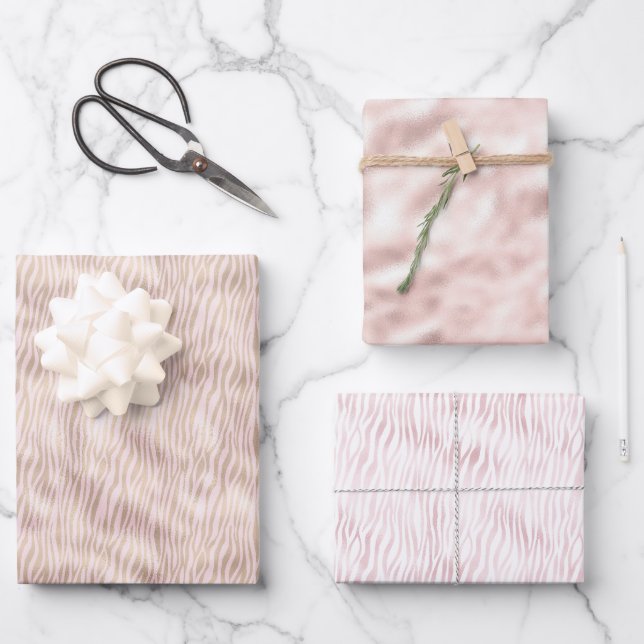 Blush Gold Zebra Print Geschenkpapier Set (Vorderseite)