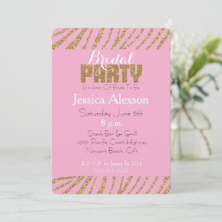 Blush Gold Zebra Print Imitats Glitzer Brautparty Einladung