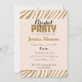Blush Gold Zebra Print Imitats Glitzer Brautparty Einladung